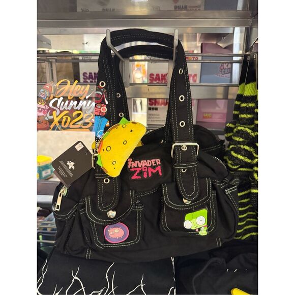 Invader Zim Black Denim Cargo Shoulder Bag